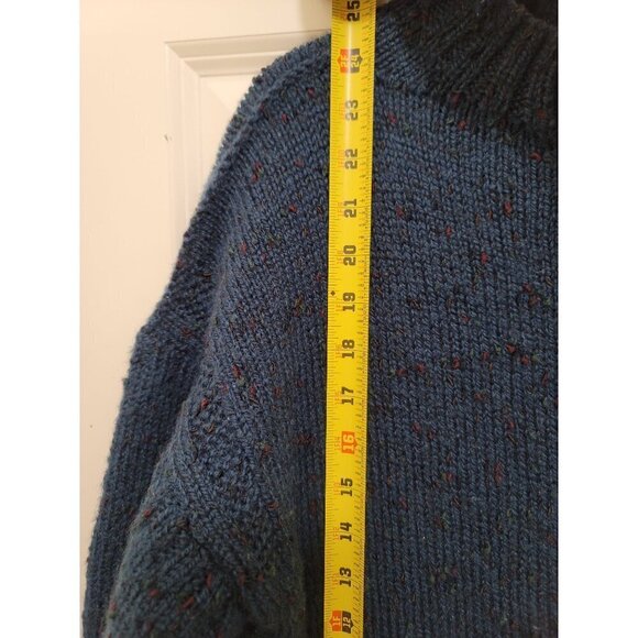 Handmade Blue Wool Button-Up Cardigan Sweater With Ribbed Hem & Cuffs - Picture 6 of 11